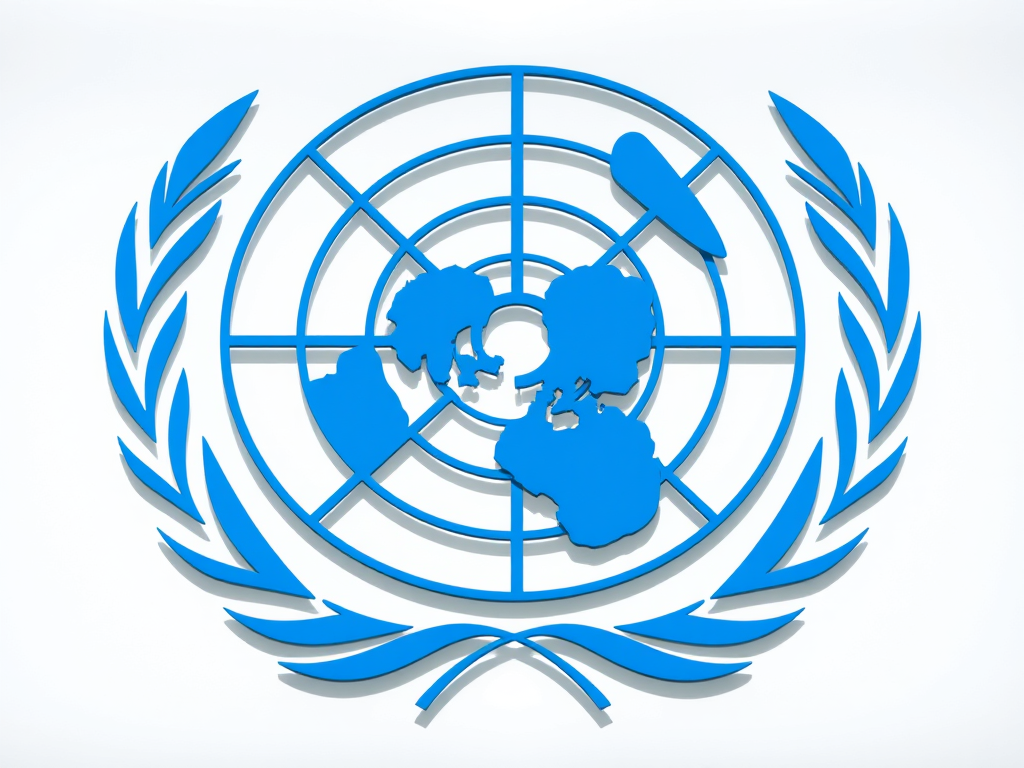 Logotipo de las Naciones Unidas en color azul, con un globo terráqueo en el centro rodeado por dos ramas de olivo.